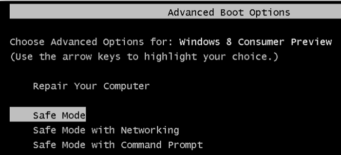 Boot in safe mode